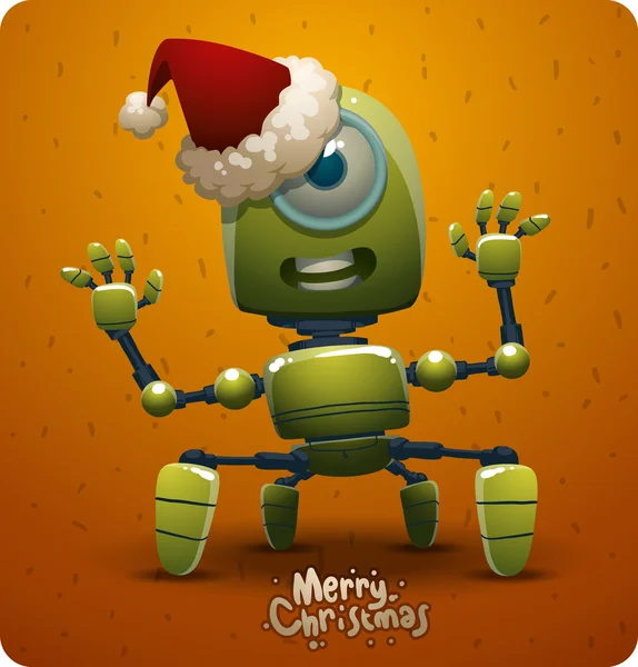 Funny Christmas green robot — Stock Vector