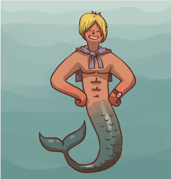 Sirena maschio con capelli biondi — Vettoriale Stock
