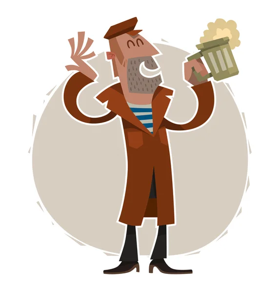 Пьяный моряк с кружкой — стоковый вектор