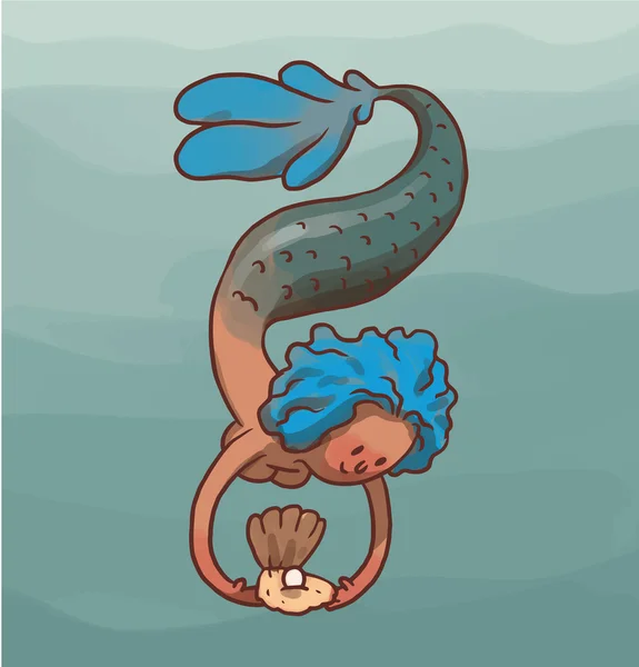 Sereia fêmea com cabelo azul — Vetor de Stock