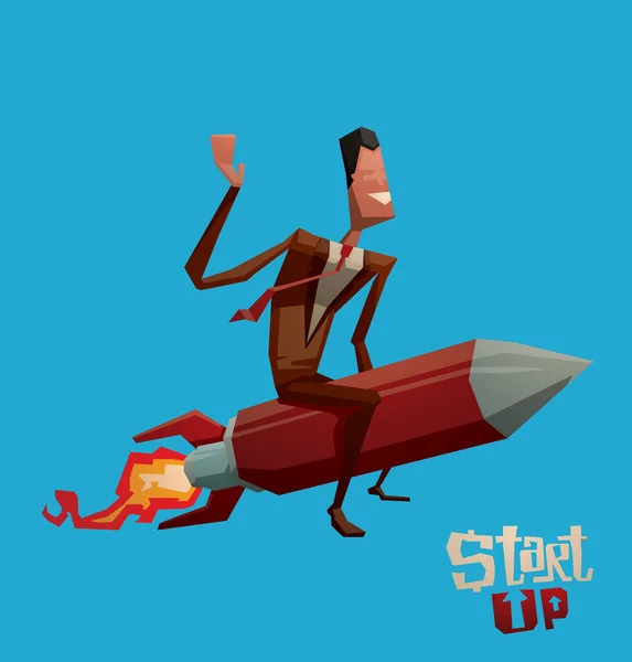 Start Up Hombre en cohete — Vector de stock