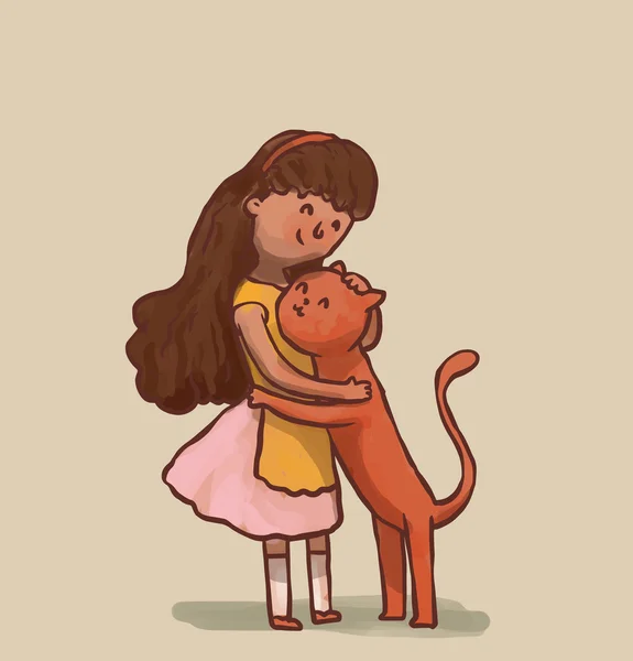 Ragazza e gatto abbracciare — Vettoriale Stock