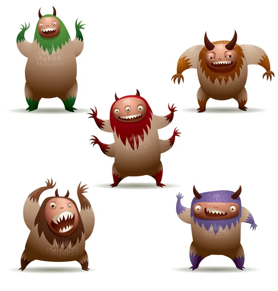 Funny hairy monsters set — Stock Vector