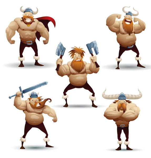 Conjunto de guerreros vikingos — Vector de stock