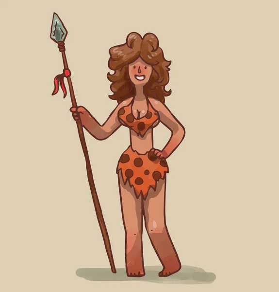 Engraçada caricatura cavewoman — Vetor de Stock