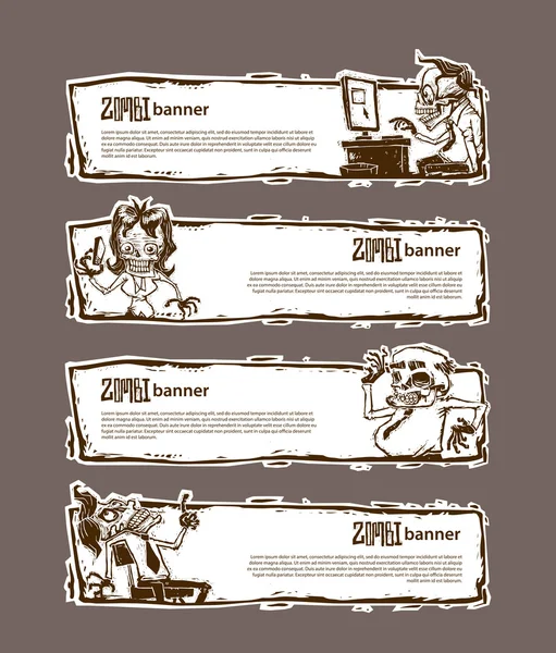 Banners com zumbis no escritório — Vetor de Stock