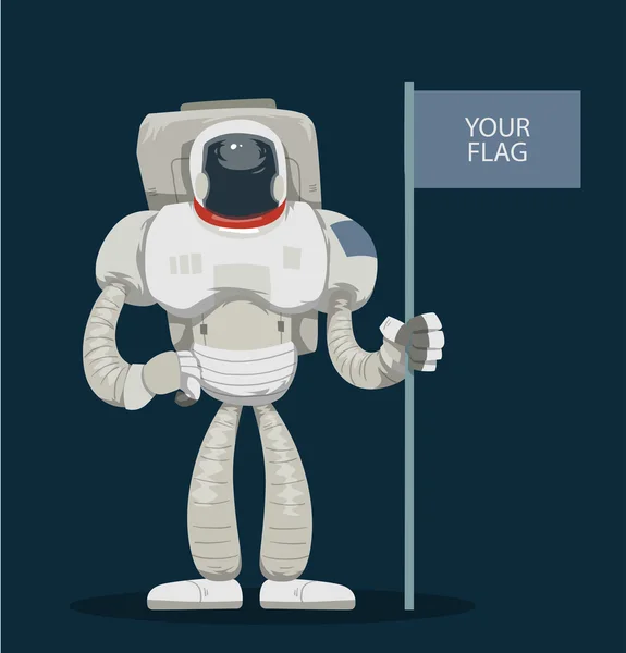 Astronauta de dibujos animados con bandera — Vector de stock