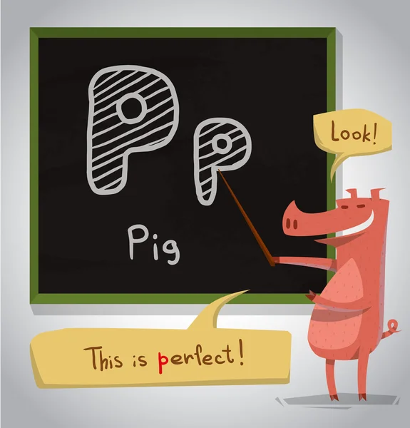 Alfabeto de banda desenhada Porco — Vetor de Stock