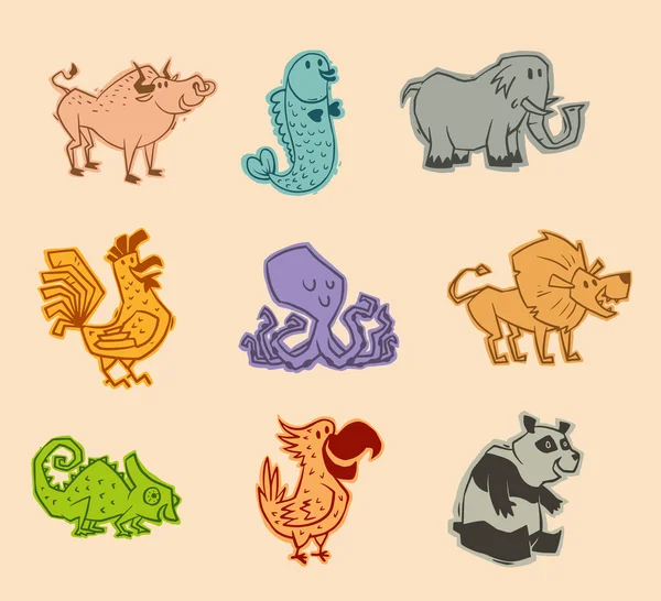 Ensemble d'animaux colorés — Image vectorielle
