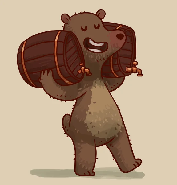 Медведь с бочками пива — стоковый вектор
