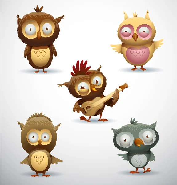 Set of sunny owls — Stock Vector