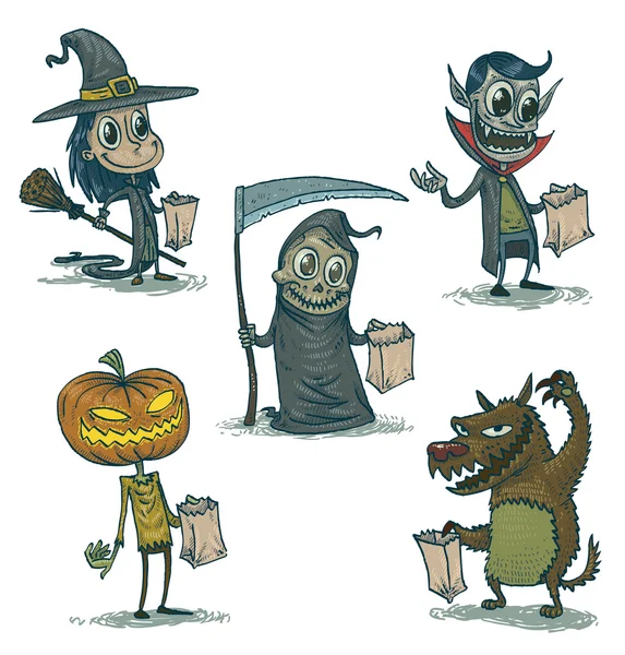 Счастливый набор персонажей Хэллоуина — стоковый вектор
