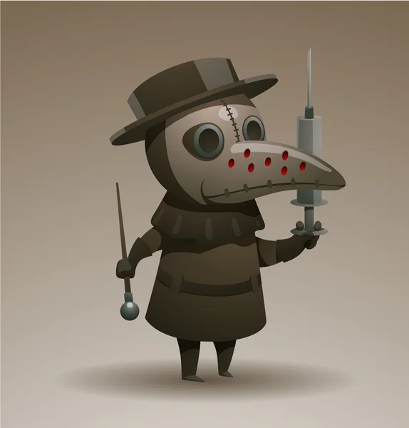 Médecin de la peste avec seringue et canne — Image vectorielle
