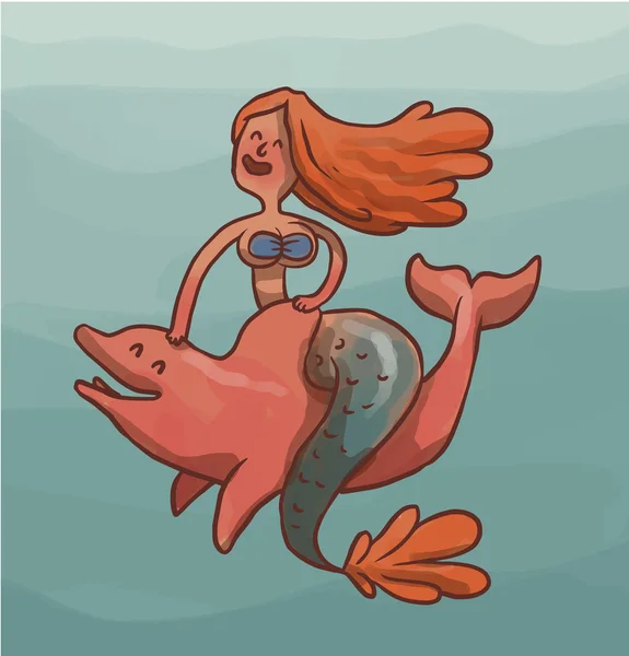 Sirena femmina con capelli rossicci — Vettoriale Stock