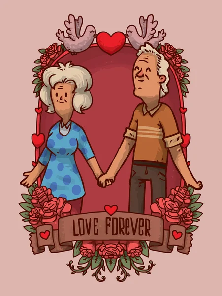 Cadre avec heureux vieux couple — Image vectorielle