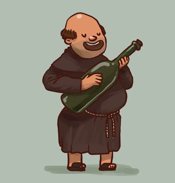 Монах с большой бутылкой вина — стоковый вектор