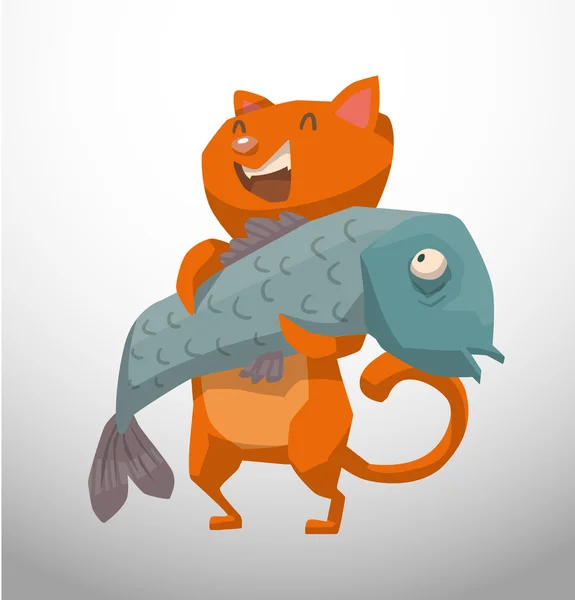 Büyük balık ile kedi — Stok Vektör