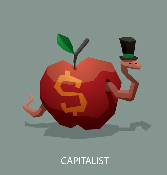 Червь капиталиста в яблоке — стоковый вектор