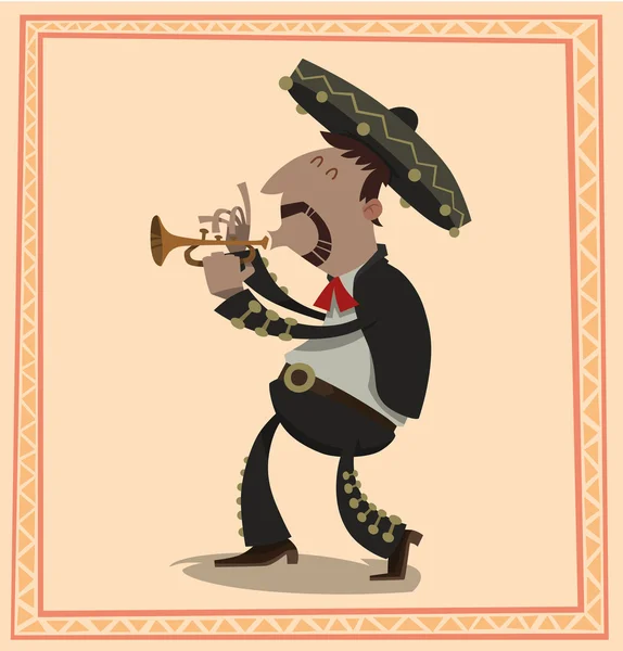 Mariachi de dibujos animados con corneta — Vector de stock