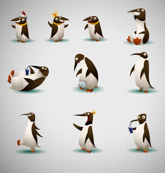 Set of Funny Penguins — Stock Vector