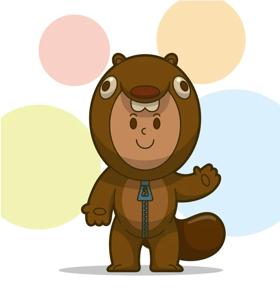 Kid i beaver kostym — Stock vektor