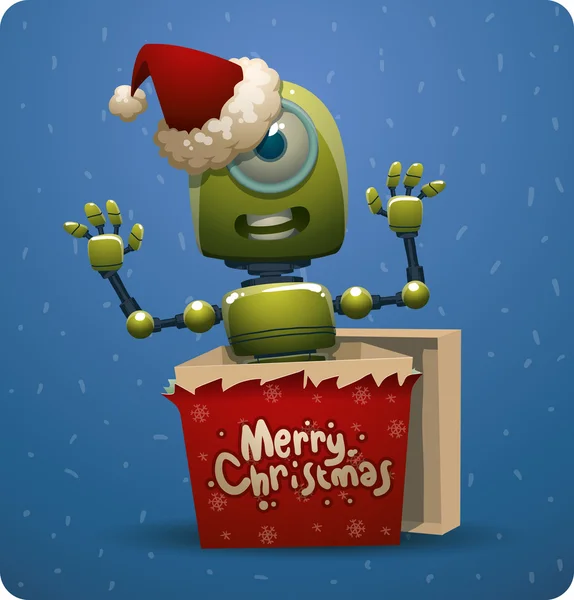 Смішний Різдвяний зелений робот — стоковий вектор