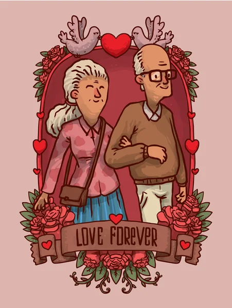 Cadre avec heureux vieux couple — Image vectorielle