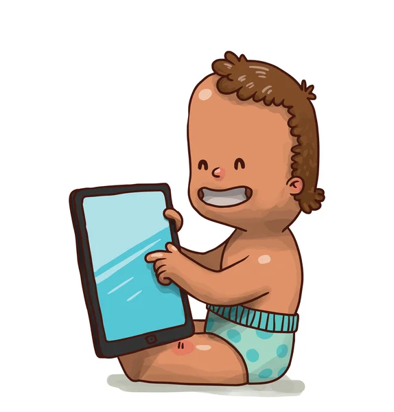 Garçon assis avec tablette — Image vectorielle