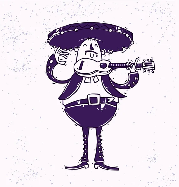 Dessin animé Mariachi avec guitare — Image vectorielle