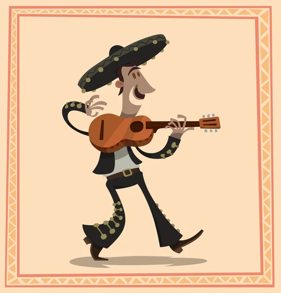 Kreslený Mariachi s kytarou — Stockový vektor