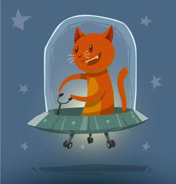 Ginger cat in ufo — Stock Vector