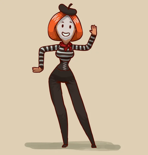 Perempuan Mime dengan rambut merah - Stok Vektor