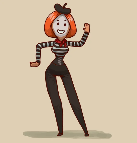 Femme Mime aux cheveux roux — Image vectorielle