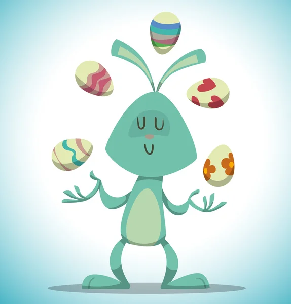 Easter bunny juggling eggs — Stock Vector