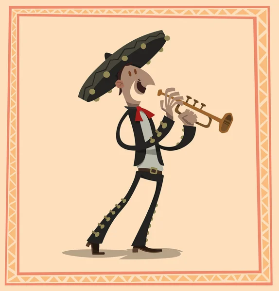 Cartone animato Mariachi con cornetta — Vettoriale Stock