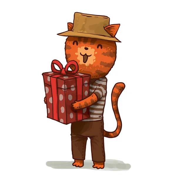 선물 모자에 있는 고양이 — 스톡 벡터