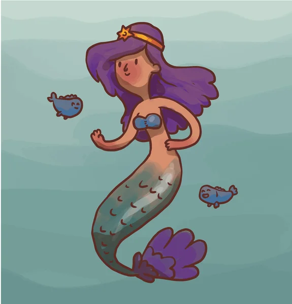 Sirena hembra con pelo morado — Vector de stock