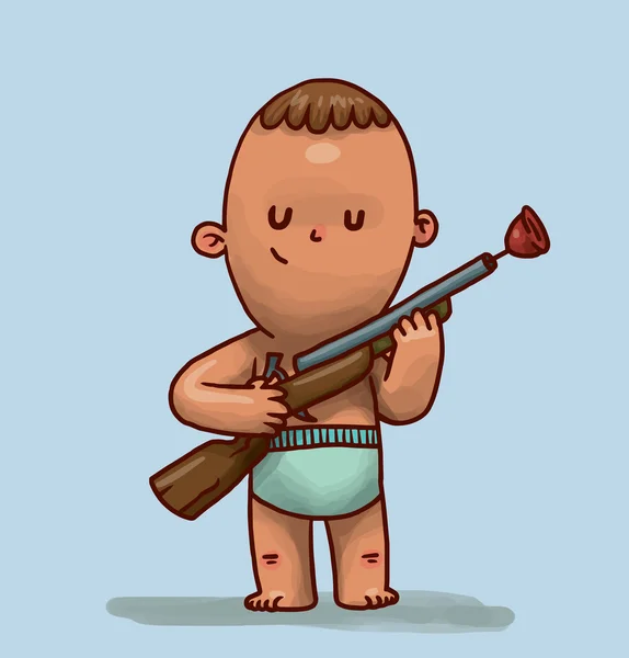 Lindo chico con rifle de juguete — Vector de stock