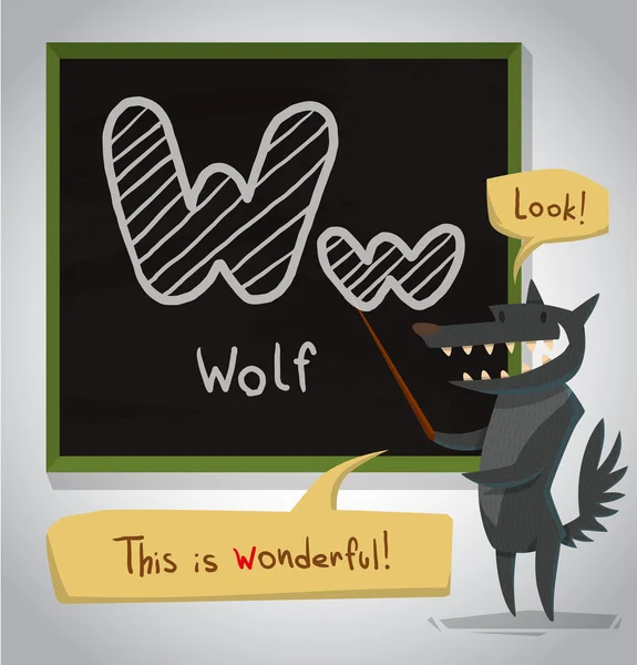 Alfabeto dos desenhos animados Wolf —  Vetores de Stock