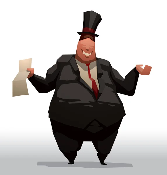 Hombre de negocios gordo con contrato — Vector de stock