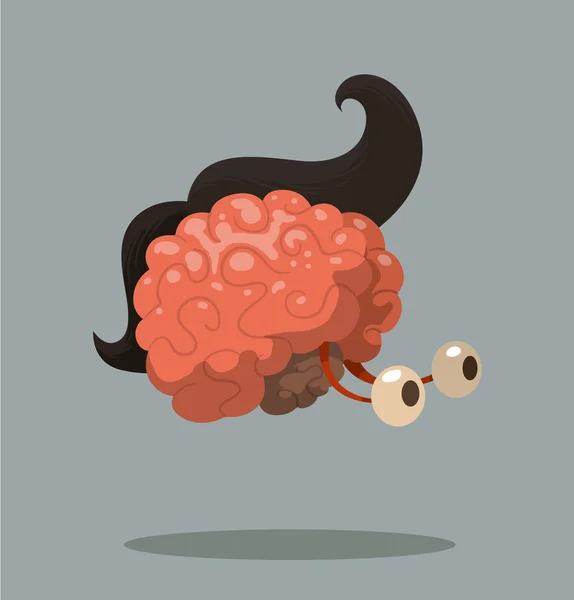 Cartoon hersenen met zwarte haren — Stockvector