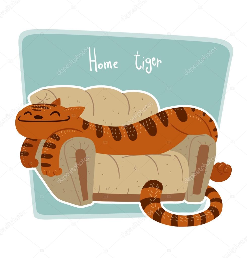 home tiger on sofa