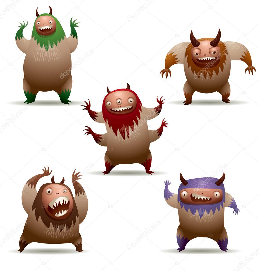 Funny hairy monsters set