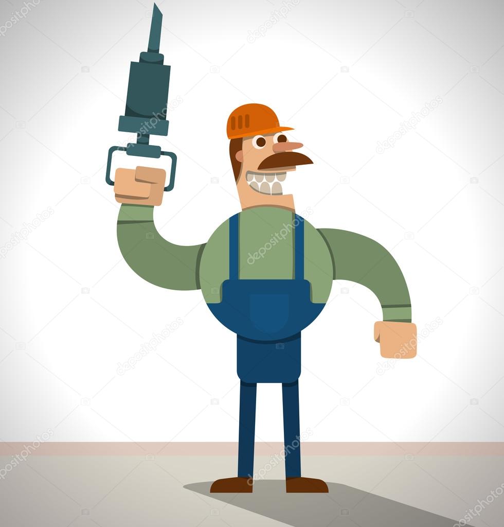 Strong worker with jackhammer