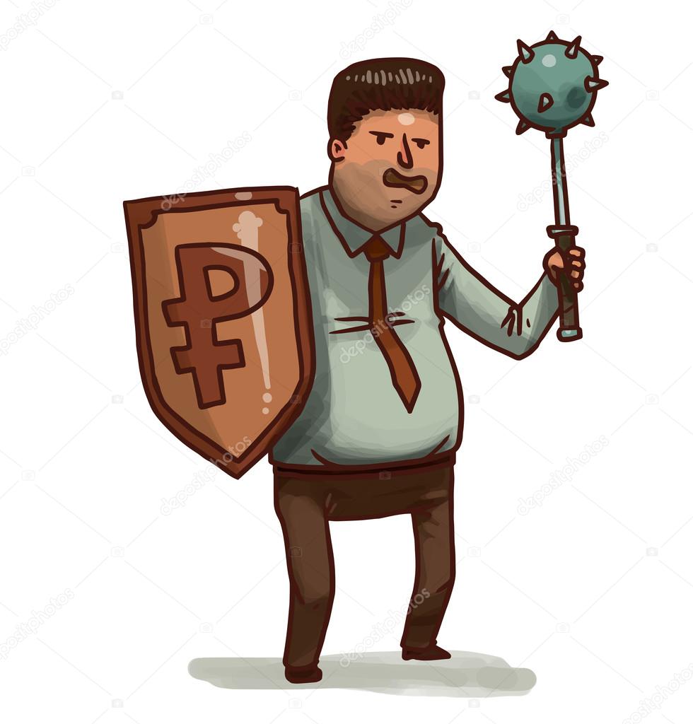 Financial warrior with  ruble shield and mace