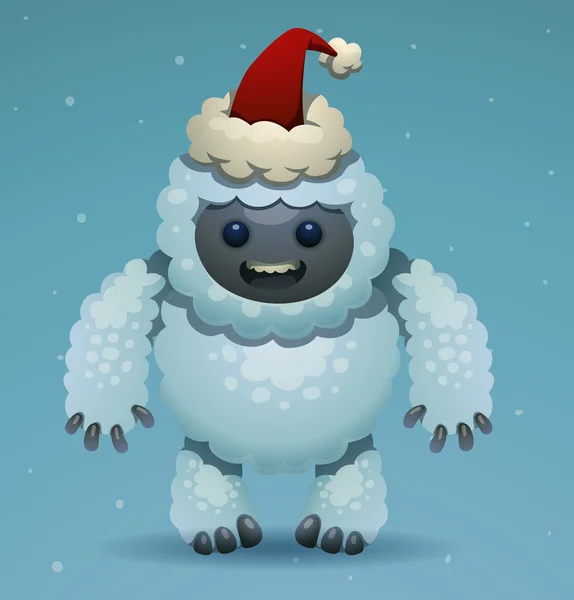 Mignon Yeti dans le chapeau du Père Noël — Image vectorielle