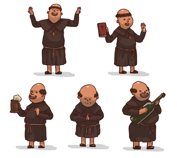 Monks in brown robes — Stock Vector
