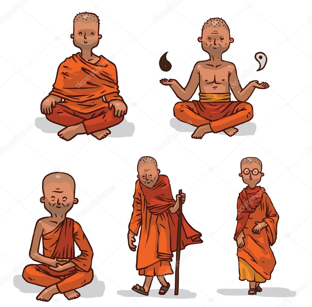 Buddhism monks in orange clothes
