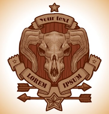 Drawing animal's skull emblem, sheep