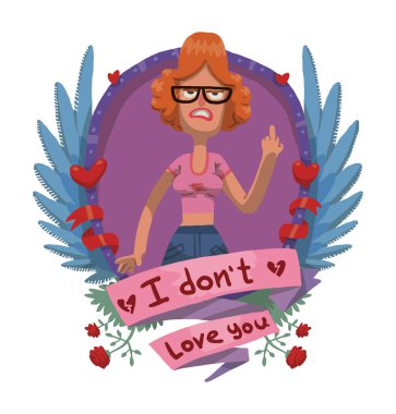 Angry woman in glasses frame, anti valentine card clipart